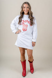 Lover boot sweatshirt dress white - Trendy Valentine's T-Shirts at Lush Fashion Lounge Boutique in Oklahoma City