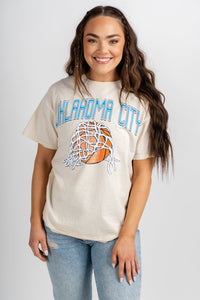 OKC fling thrifted t-shirt off white - Trendy Oklahoma City Basketball T-Shirts Lush Fashion Lounge Boutique in Oklahoma City