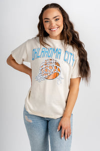 OKC fling thrifted t-shirt off white - Cute T-shirts - Trendy Graphic T-Shirts at Lush Fashion Lounge Boutique in Oklahoma City