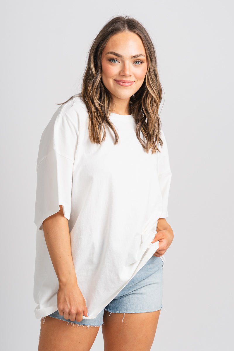 Oversized t-shirt off white - Cute T-shirts - Fun Cozy Basics at Lush Fashion Lounge Boutique in Oklahoma City