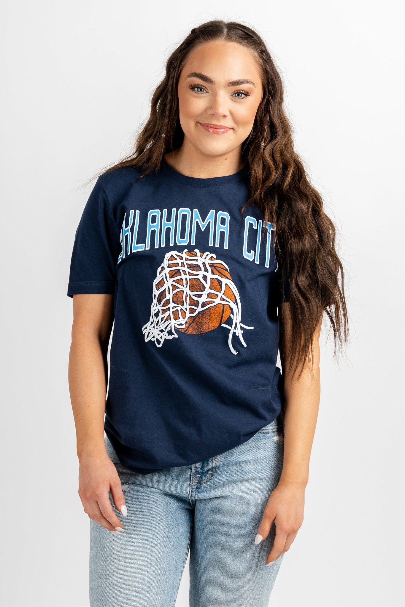 OKC fling unisex t-shirt navy - Trendy Oklahoma City Basketball T-Shirts Lush Fashion Lounge Boutique in Oklahoma City