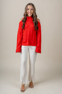Cold shoulder sweater top red - Cute Valentine's Day Outfits at Lush Fashion Lounge Boutique in Oklahoma City