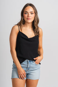 Cowl neck cami tank top black - Affordable Tank Top - Boutique Tank Tops at Lush Fashion Lounge Boutique in Oklahoma City