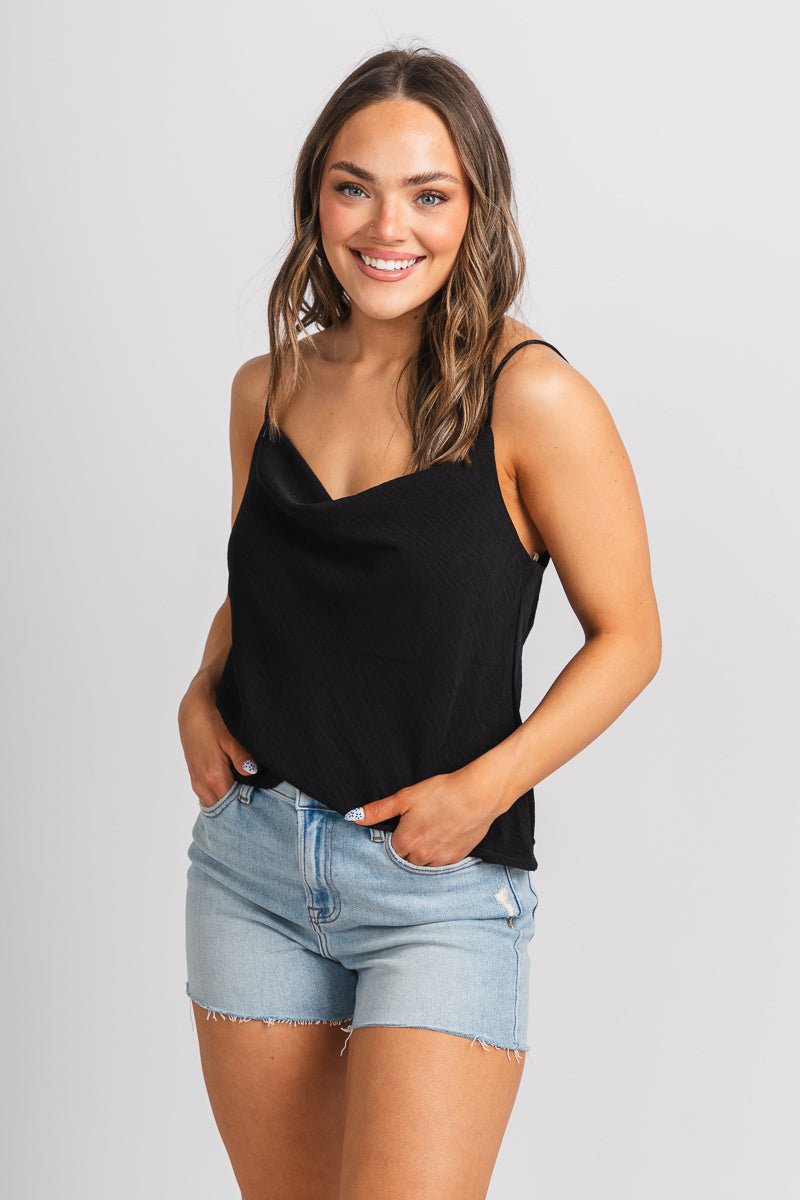 Cowl neck cami tank top black - Cute Tank Top - Trendy Tank Tops at Lush Fashion Lounge Boutique in Oklahoma City