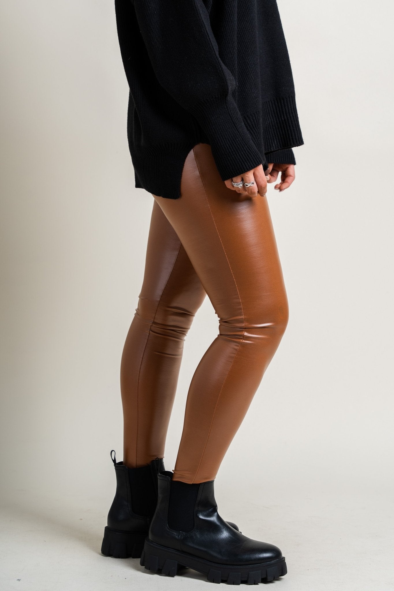 Mika Faux Leather Legging Set - Camel