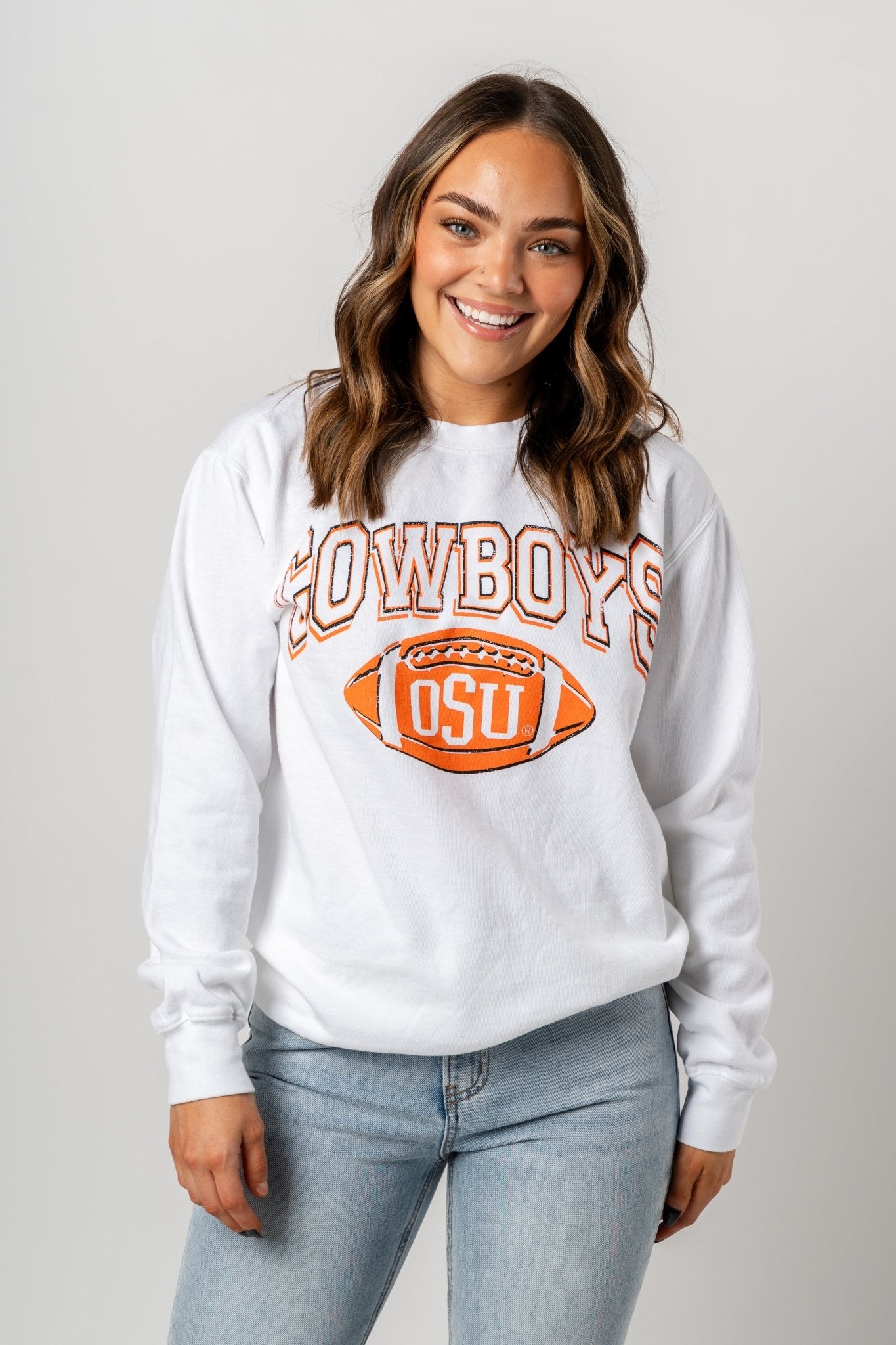 OSU OSU Wonka football comfort color sweatshirt white t-shirt | Lush Fashion Lounge Trendy Oklahoma State Cowboys Apparel & Cute Gameday T-Shirts