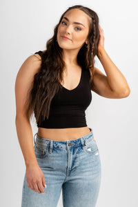Modal jersey crop tank top black - Affordable Top - Boutique Tank Tops at Lush Fashion Lounge Boutique in Oklahoma City