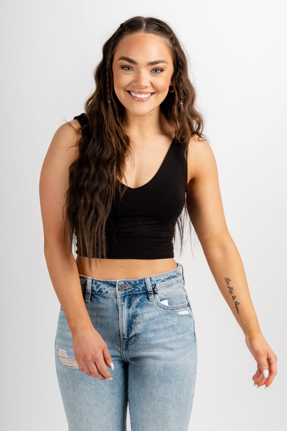 Modal jersey crop tank top black - Cute Top - Trendy Tank Tops at Lush Fashion Lounge Boutique in Oklahoma City