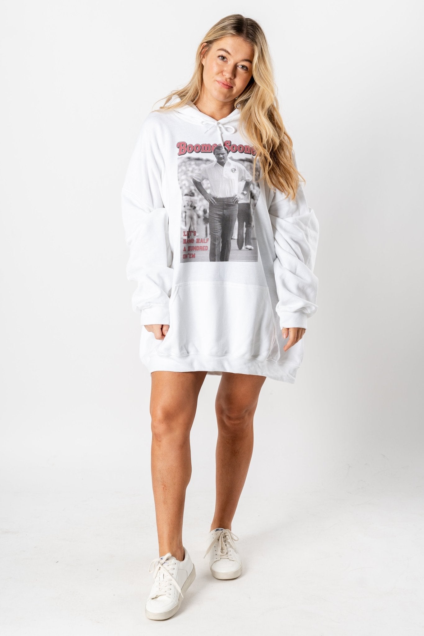 OU OU Switzer magazine oversized hoodie white t-shirt White | Lush Fashion Lounge Trendy Oklahoma University Sooners Apparel & Cute Gameday T-Shirts