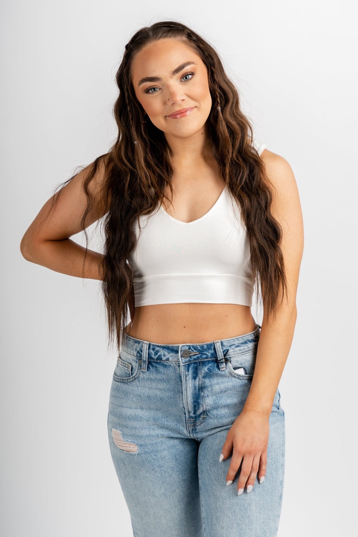 Modal jersey crop tank top ivory - Cute Top - Trendy Tank Tops at Lush Fashion Lounge Boutique in Oklahoma City