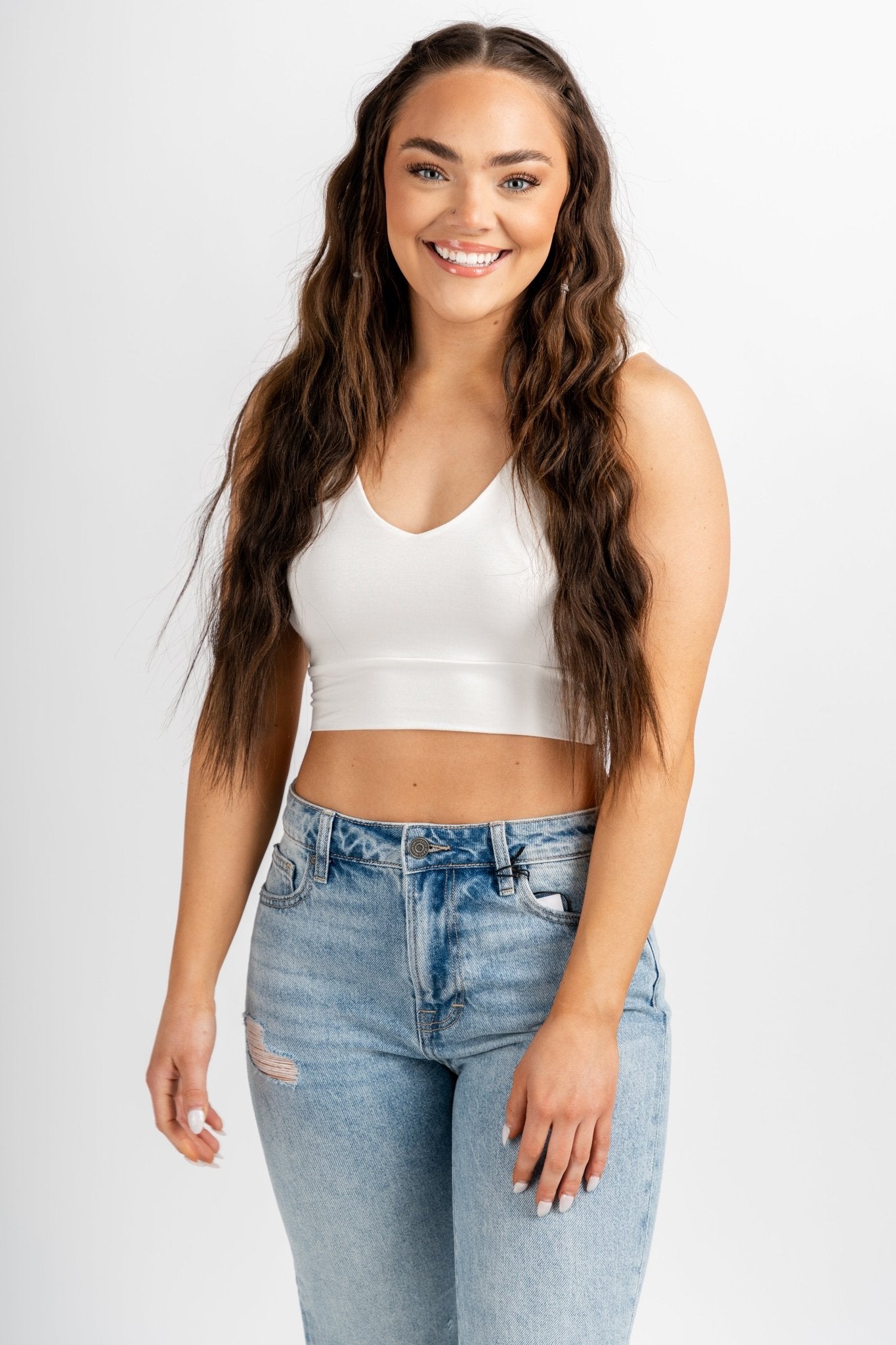 Modal jersey crop tank top ivory - Affordable Top - Boutique Tank Tops at Lush Fashion Lounge Boutique in Oklahoma City