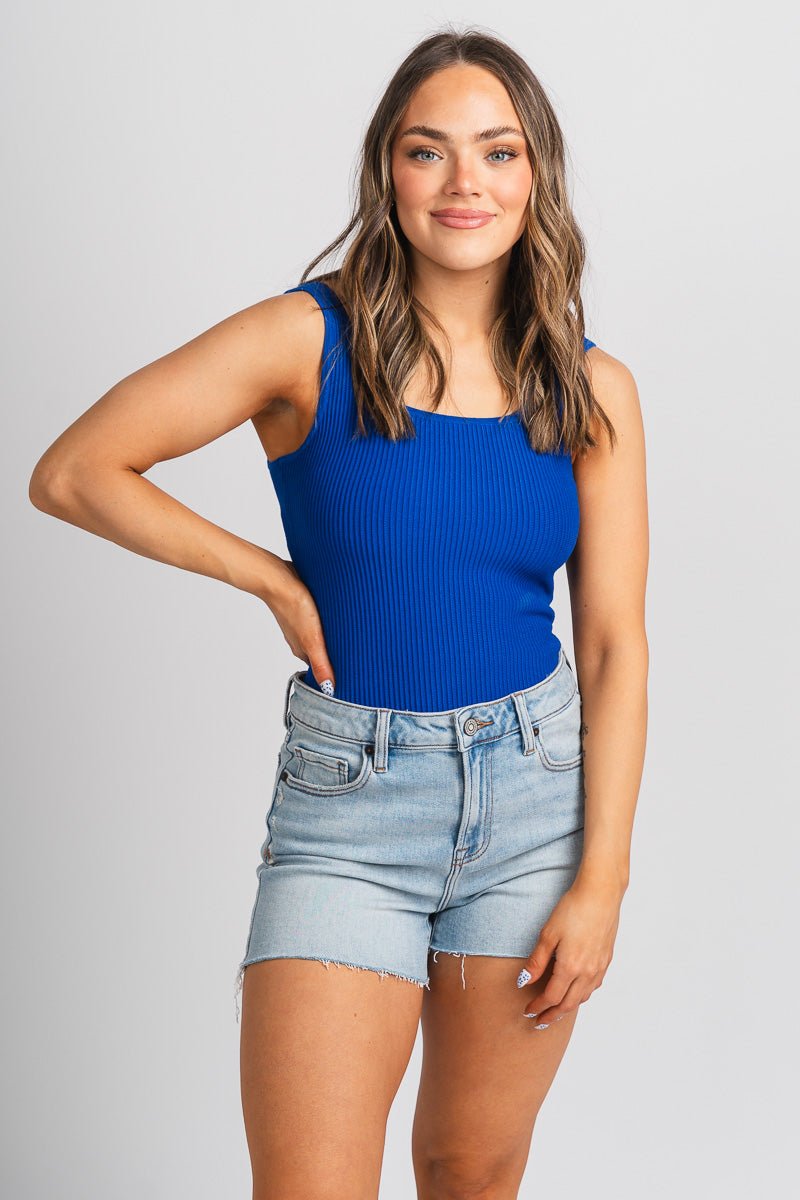 Square neck tank top cobalt blue - Affordable Tank Top - Boutique Tank Tops at Lush Fashion Lounge Boutique in Oklahoma City