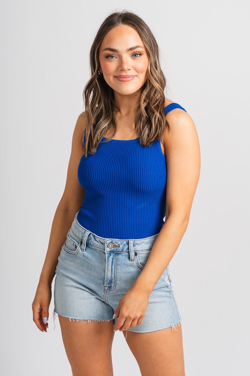 Square neck tank top cobalt blue - Cute Tank Top - Trendy Tank Tops at Lush Fashion Lounge Boutique in Oklahoma City