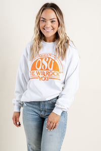 OSU OSU Queen we will rock you sweatshirt white Sweatshirt | Lush Fashion Lounge Trendy Oklahoma State Cowboys Apparel & Cute Gameday T-Shirts