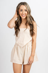 Cropped gauze top light taupe - Cute Top - Fun Vacay Basics at Lush Fashion Lounge Boutique in Oklahoma City