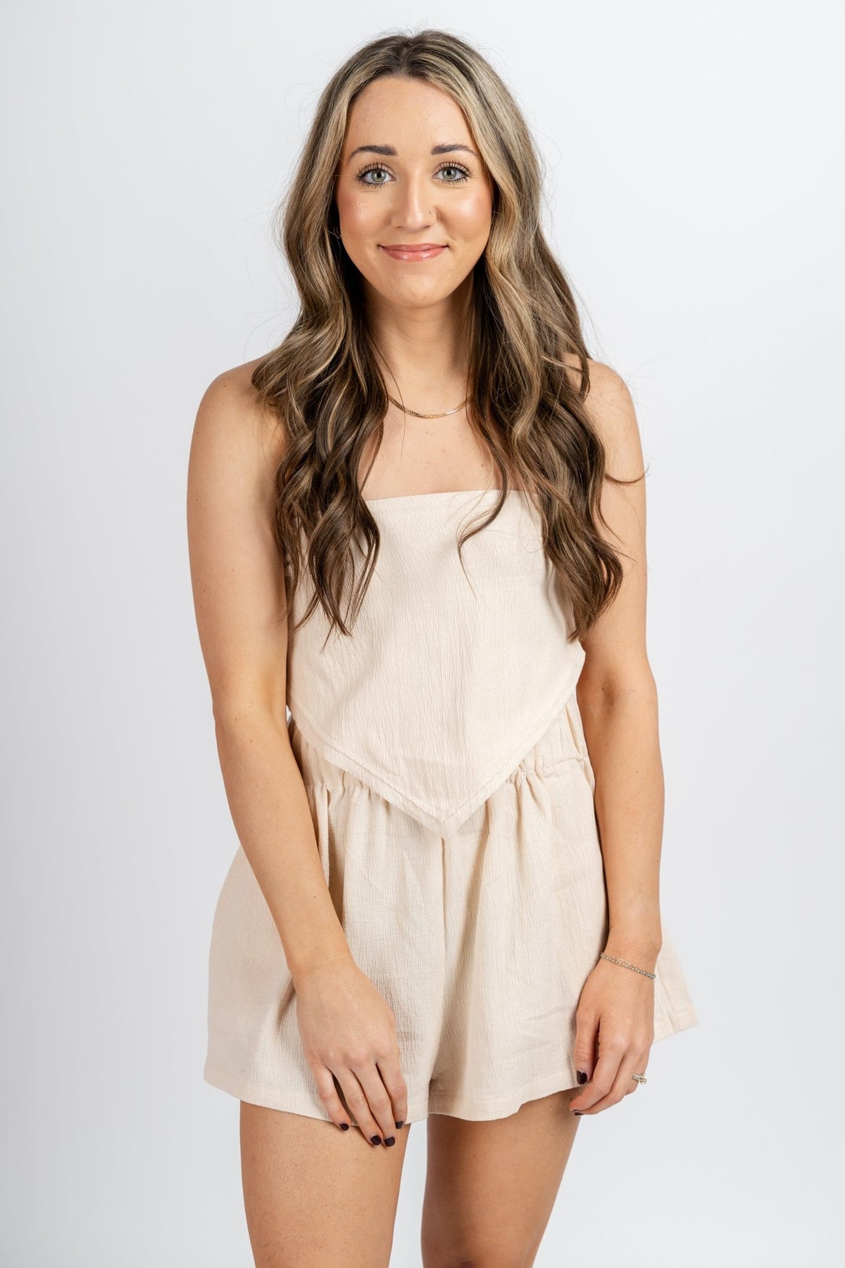Cropped gauze top light taupe - Trendy Top - Cute Vacation Collection at Lush Fashion Lounge Boutique in Oklahoma City