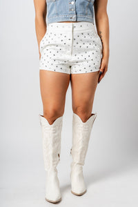 Rhinestone high rise shorts white - Affordable Shorts - Boutique Shorts at Lush Fashion Lounge Boutique in Oklahoma City