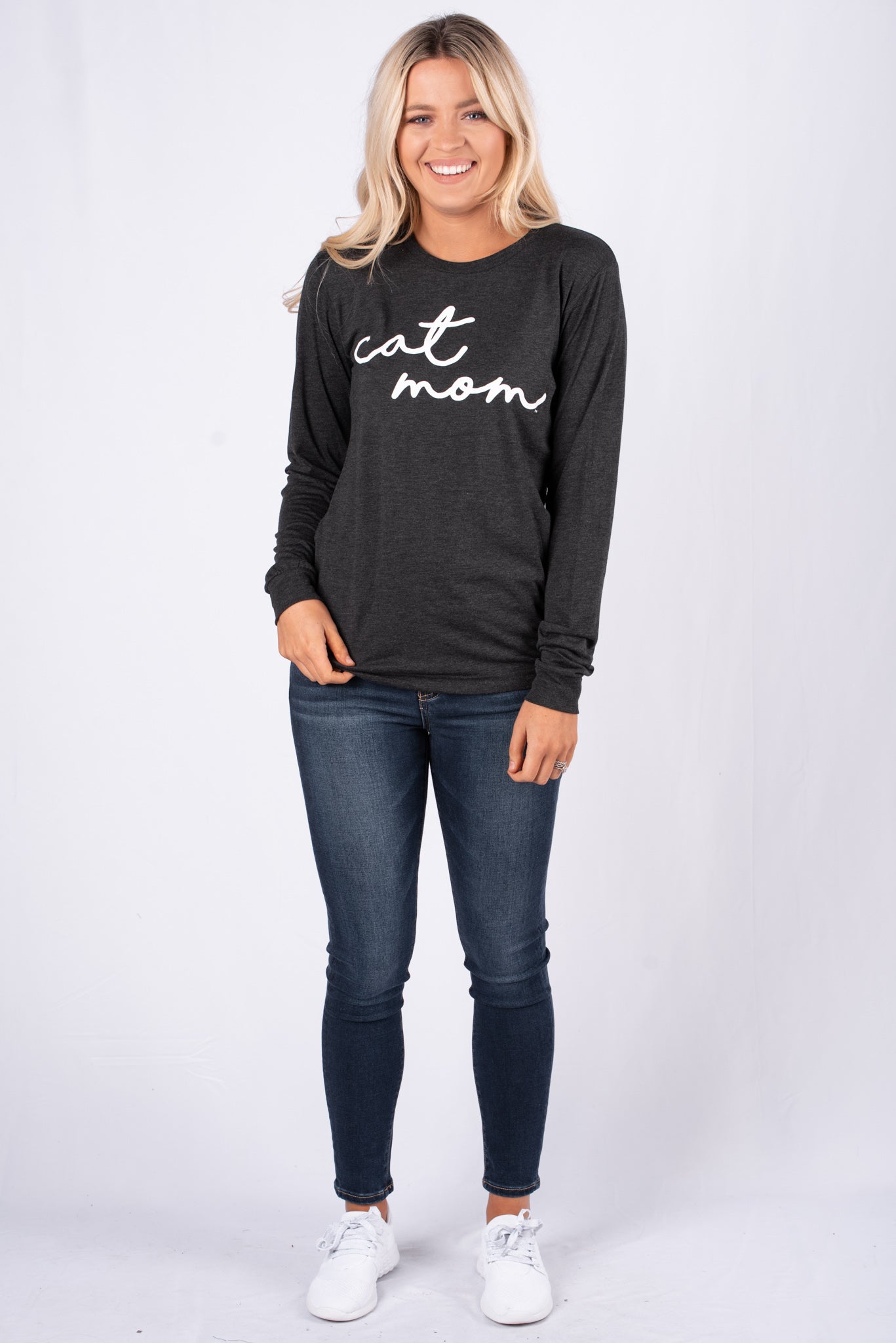 Cat Mom large pride script unisex long sleeve t-shirt charcoal - Trendy T-shirts - Cute Graphic Tee Fashion at Lush Fashion Lounge Boutique in Oklahoma