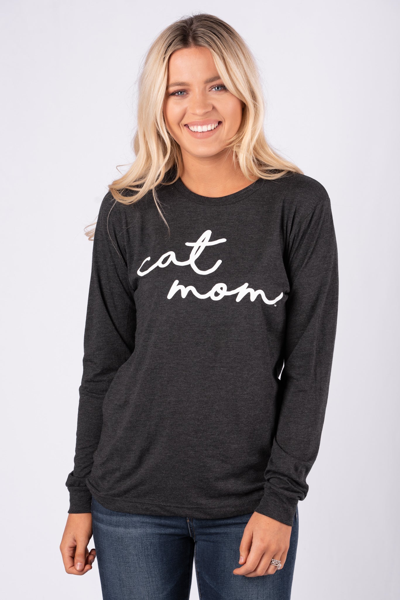 Cat Mom large pride script unisex long sleeve t-shirt charcoal - Cute T-shirts - Funny T-Shirts at Lush Fashion Lounge Boutique in Oklahoma City