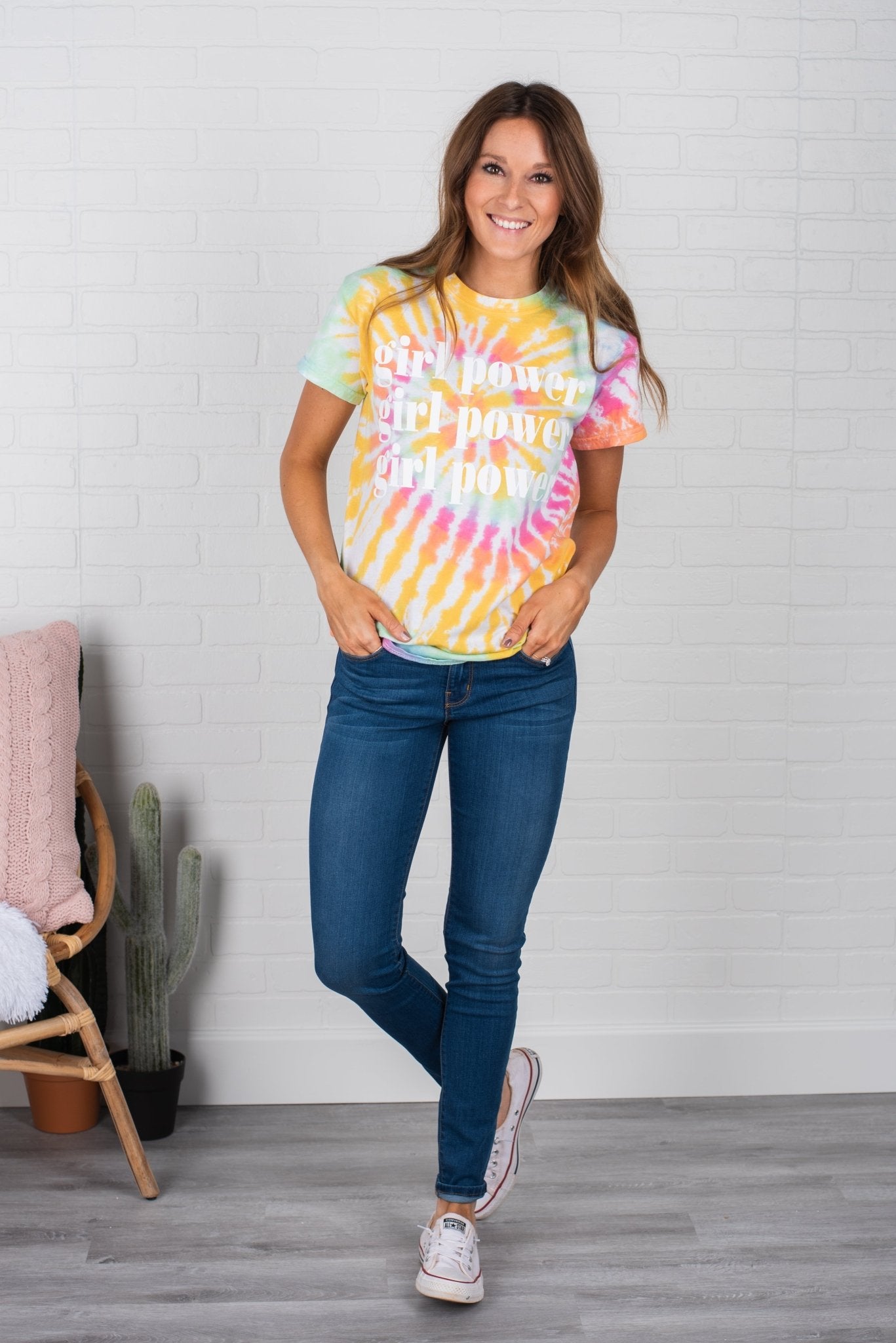 Girl power repeater tie dye unisex short sleeve t-shirt - Tie Dye T-shirts - Tie Dye Loungewear at Lush Fashion Lounge Trendy Boutique in Oklahoma City