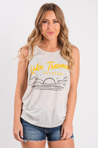 Lake Texoma unisex tank top oatmeal - DayDreamer Graphic Band Tees at Lush Fashion Lounge Trendy Boutique in Oklahoma City