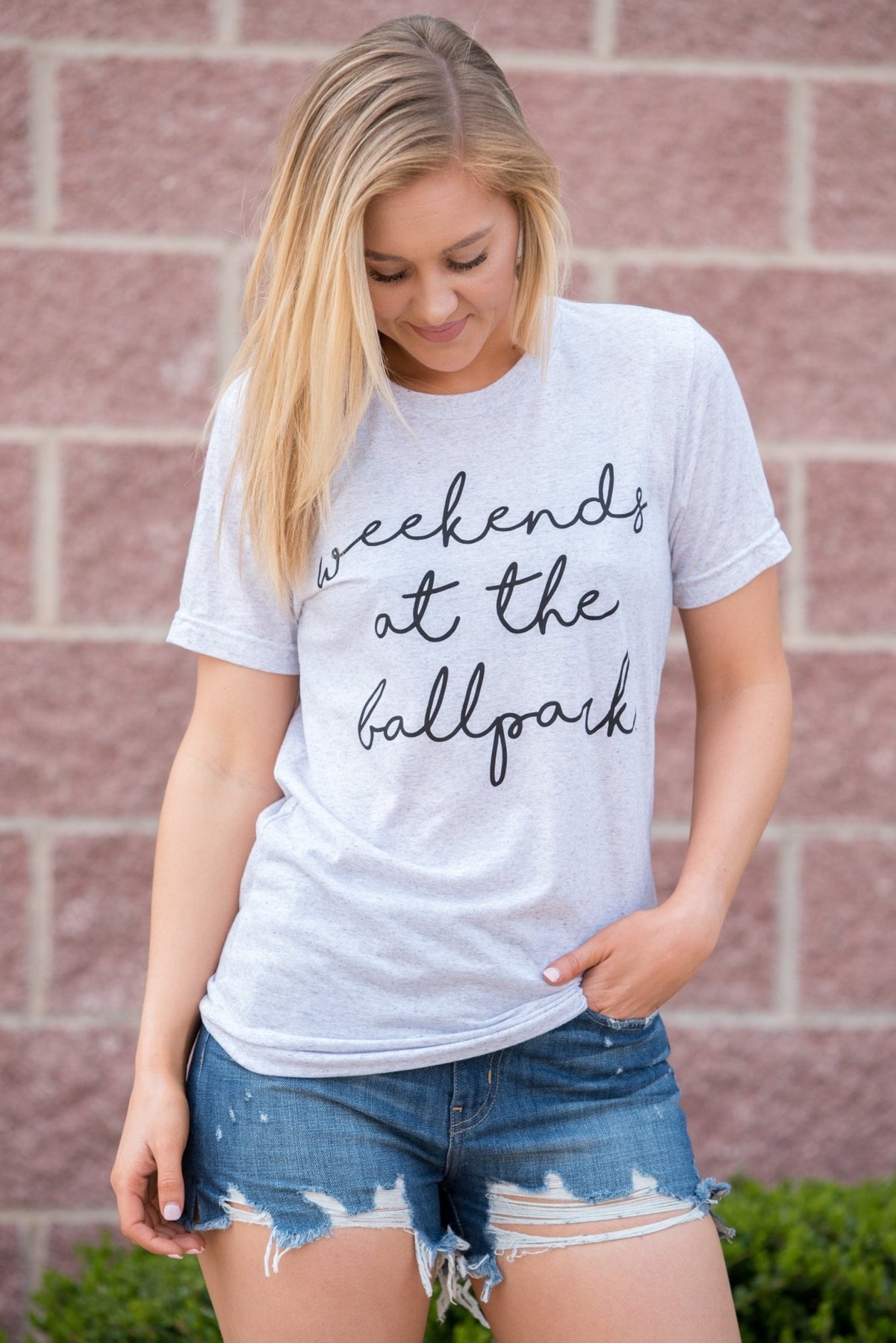Weekends at the ball park unisex short sleeve t-shirt white fleck - Stylish T-shirts - Trendy Graphic T-Shirts and Tank Tops at Lush Fashion Lounge Boutique in Oklahoma City