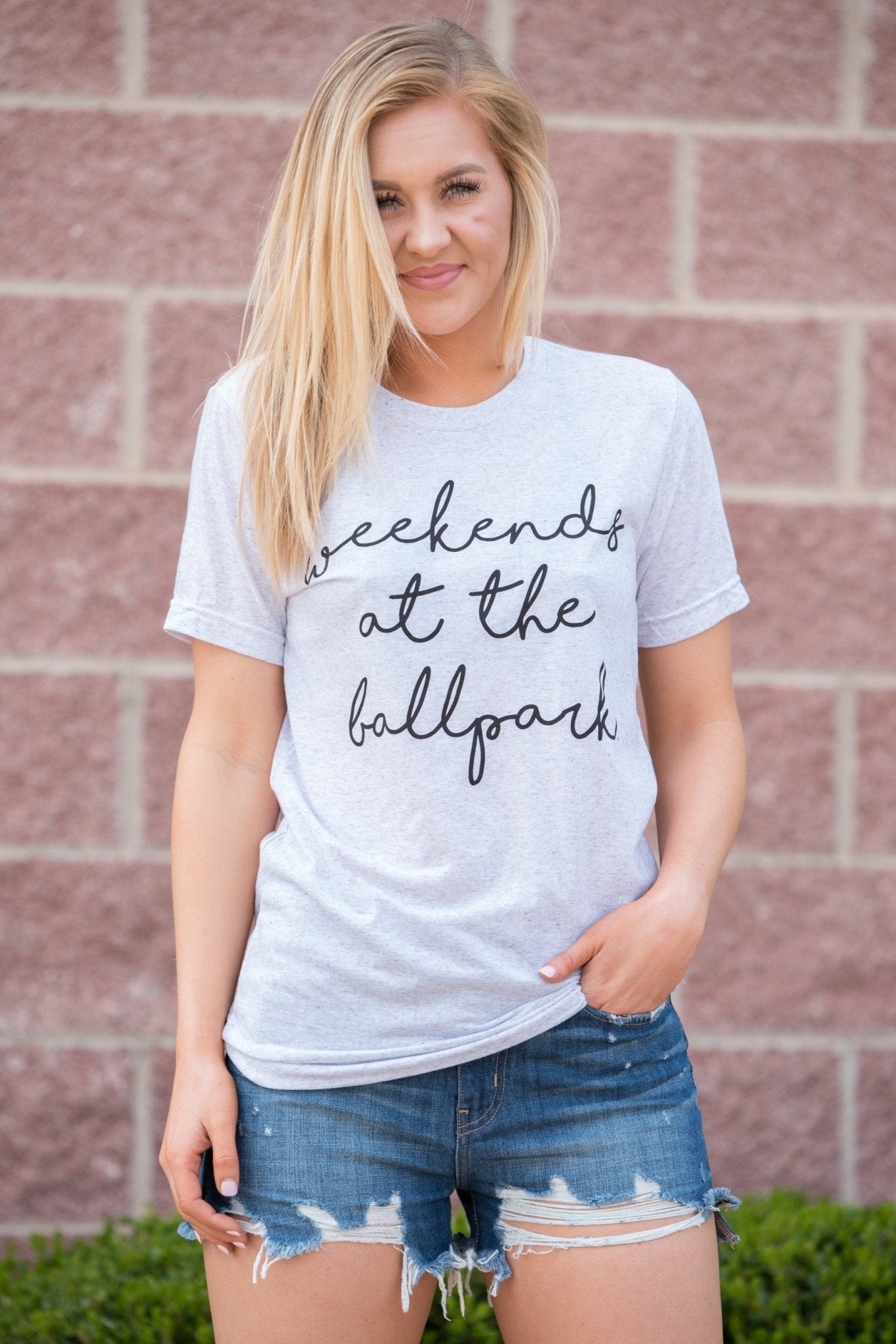 Weekends at the ball park unisex short sleeve t-shirt white fleck - Cute T-shirts - Funny T-Shirts at Lush Fashion Lounge Boutique in Oklahoma City