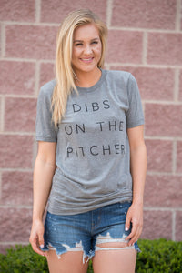 Dibs on the pitcher thin font unisex short sleeve t-shirt grey - Stylish T-shirts - Trendy Graphic T-Shirts and Tank Tops at Lush Fashion Lounge Boutique in Oklahoma City