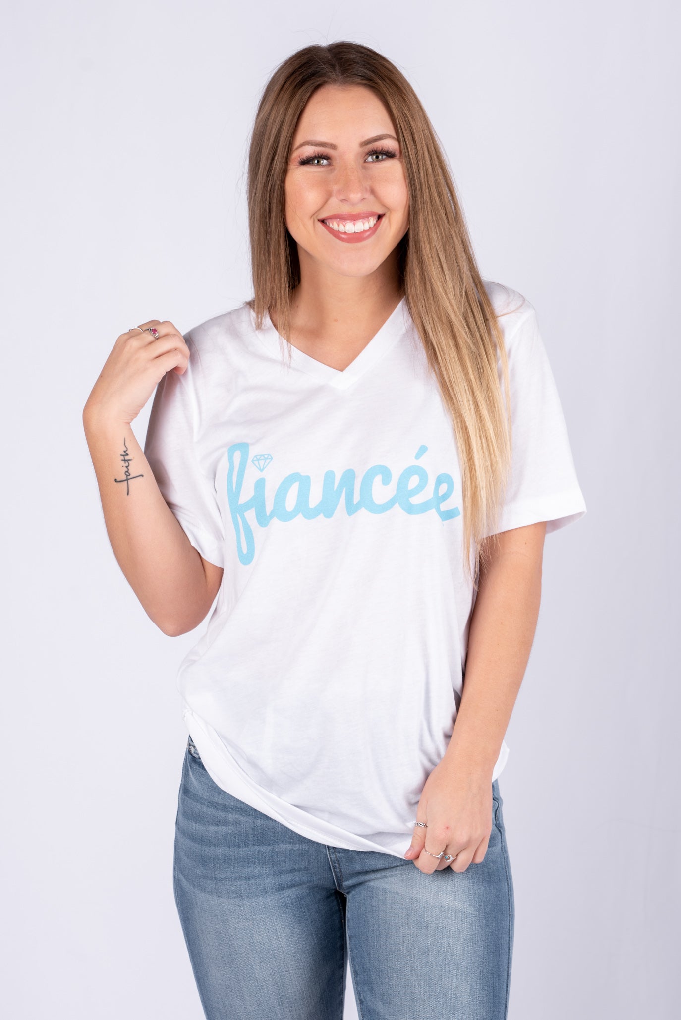 Fiancee v-neck short sleeve t-shirt white - Cute T-shirts - Funny T-Shirts at Lush Fashion Lounge Boutique in Oklahoma City
