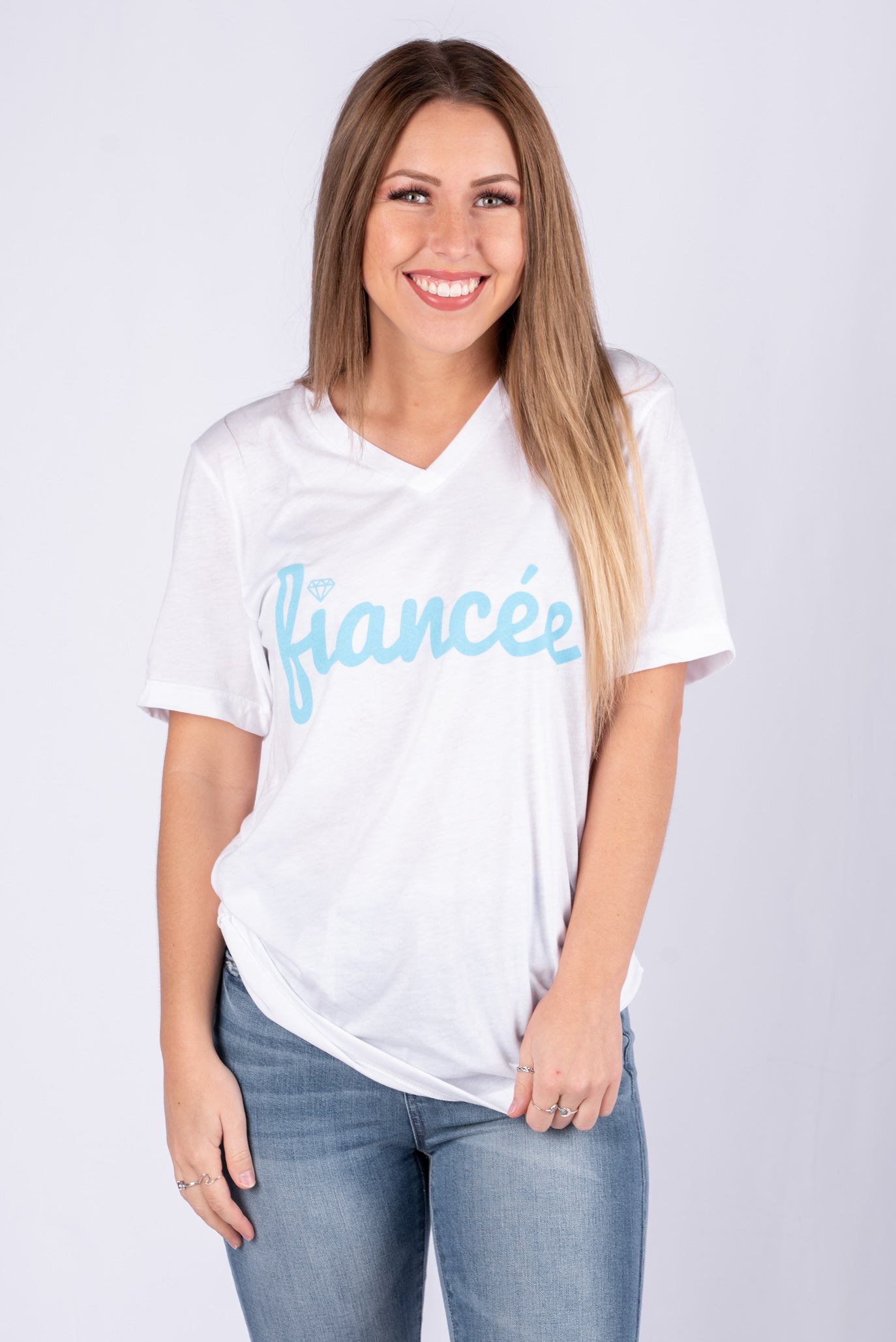 Fiancee v-neck short sleeve t-shirt white - Stylish T-shirts - Trendy Graphic T-Shirts and Tank Tops at Lush Fashion Lounge Boutique in Oklahoma City