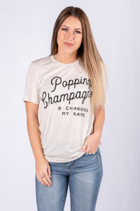 Popping champagne unisex short sleeve t-shirt oatmeal - Cute T-shirts - Funny T-Shirts at Lush Fashion Lounge Boutique in Oklahoma City