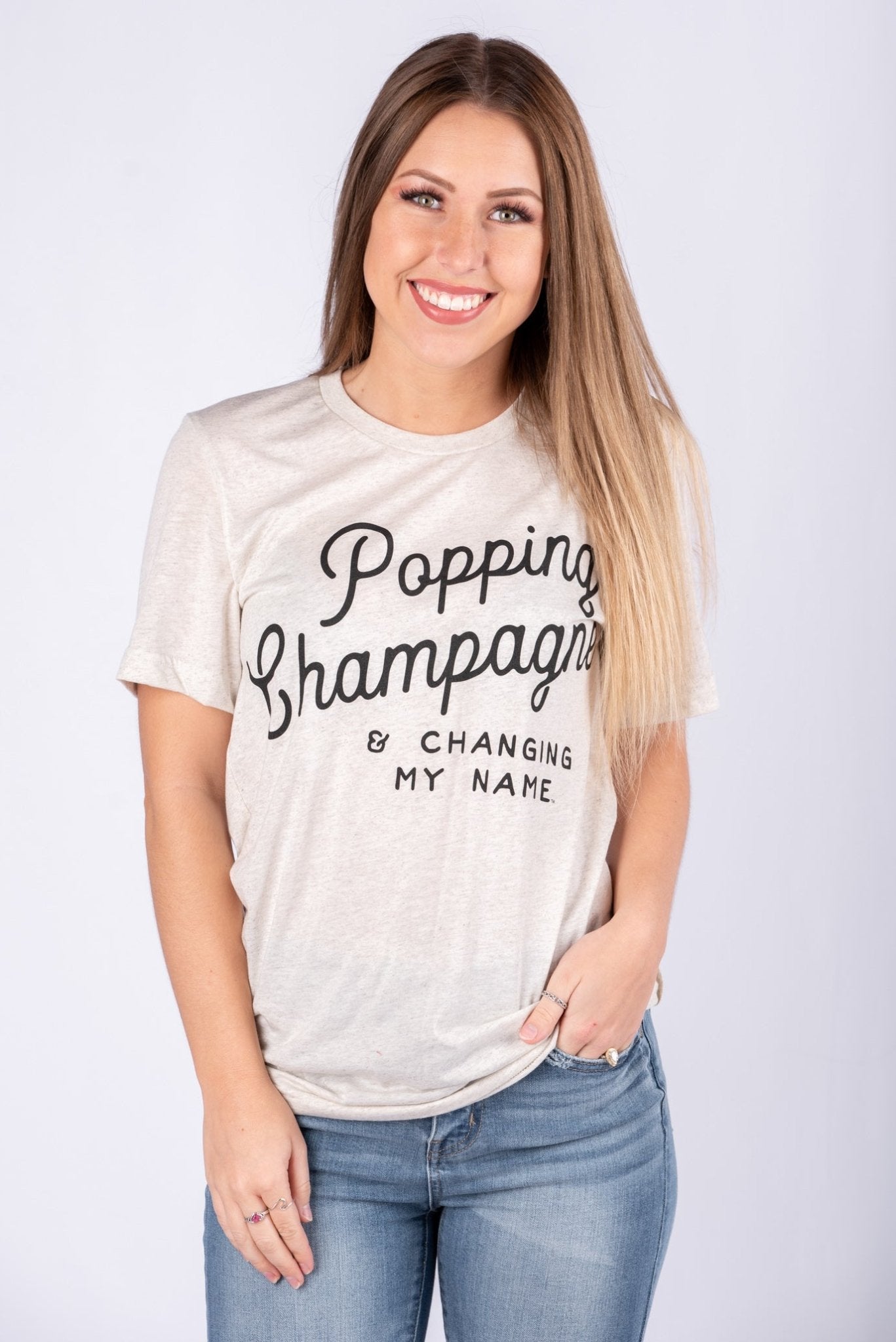 Popping champagne unisex short sleeve t-shirt oatmeal - Stylish T-shirts - Trendy Graphic T-Shirts and Tank Tops at Lush Fashion Lounge Boutique in Oklahoma City