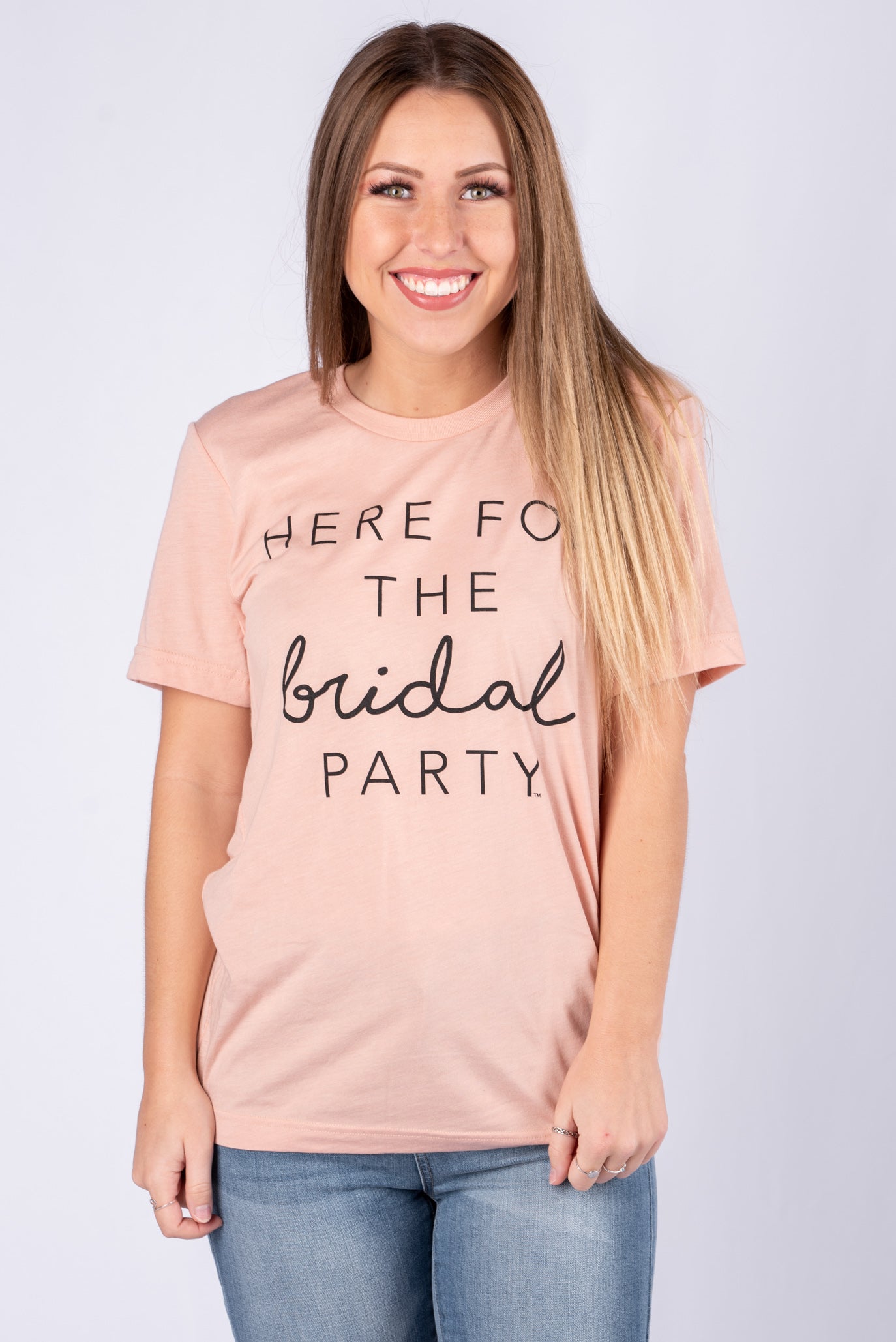 Here for the bridal party unisex short sleeve t-shirt peach - Stylish T-shirts - Trendy Graphic T-Shirts and Tank Tops at Lush Fashion Lounge Boutique in Oklahoma City