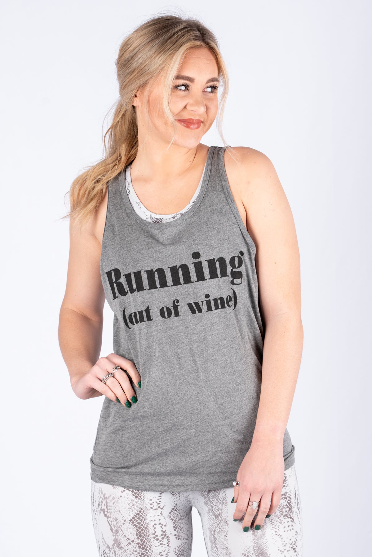 Running out of wine unisex tank top heather grey - Stylish Tank Top - Trendy Graphic T-Shirts and Tank Tops at Lush Fashion Lounge Boutique in Oklahoma City