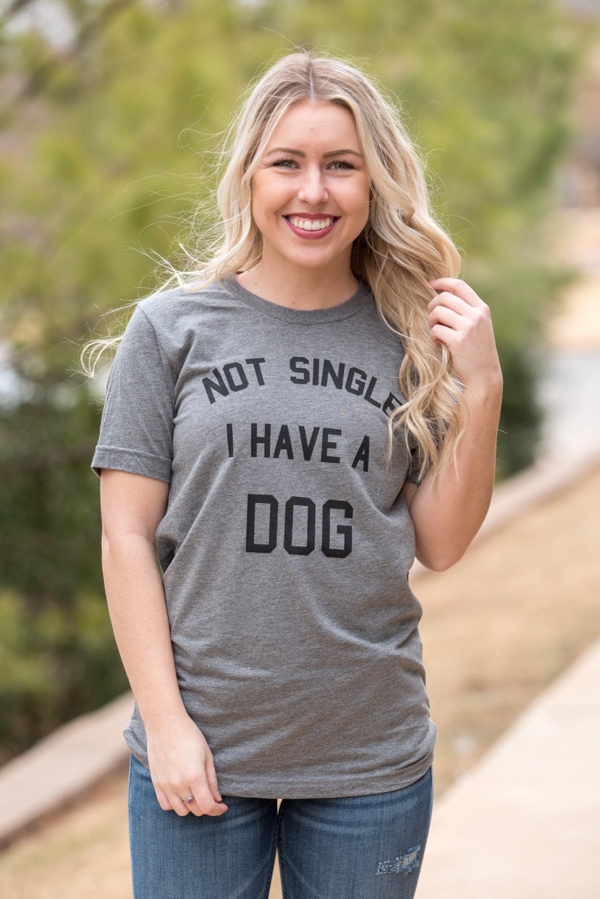 Not single I have a dog unisex short sleeve t-shirt grey - Stylish T-shirts - Trendy Graphic T-Shirts and Tank Tops at Lush Fashion Lounge Boutique in Oklahoma City
