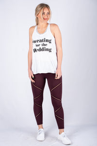 Sweating for the wedding racer flowy tank top white - Trendy Tank Top - Cute Graphic Tee Fashion at Lush Fashion Lounge Boutique in Oklahoma