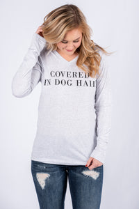 Covered in dog hair unisex long sleeve t-shirt white fleck - Cute T-shirts - Funny T-Shirts at Lush Fashion Lounge Boutique in Oklahoma City