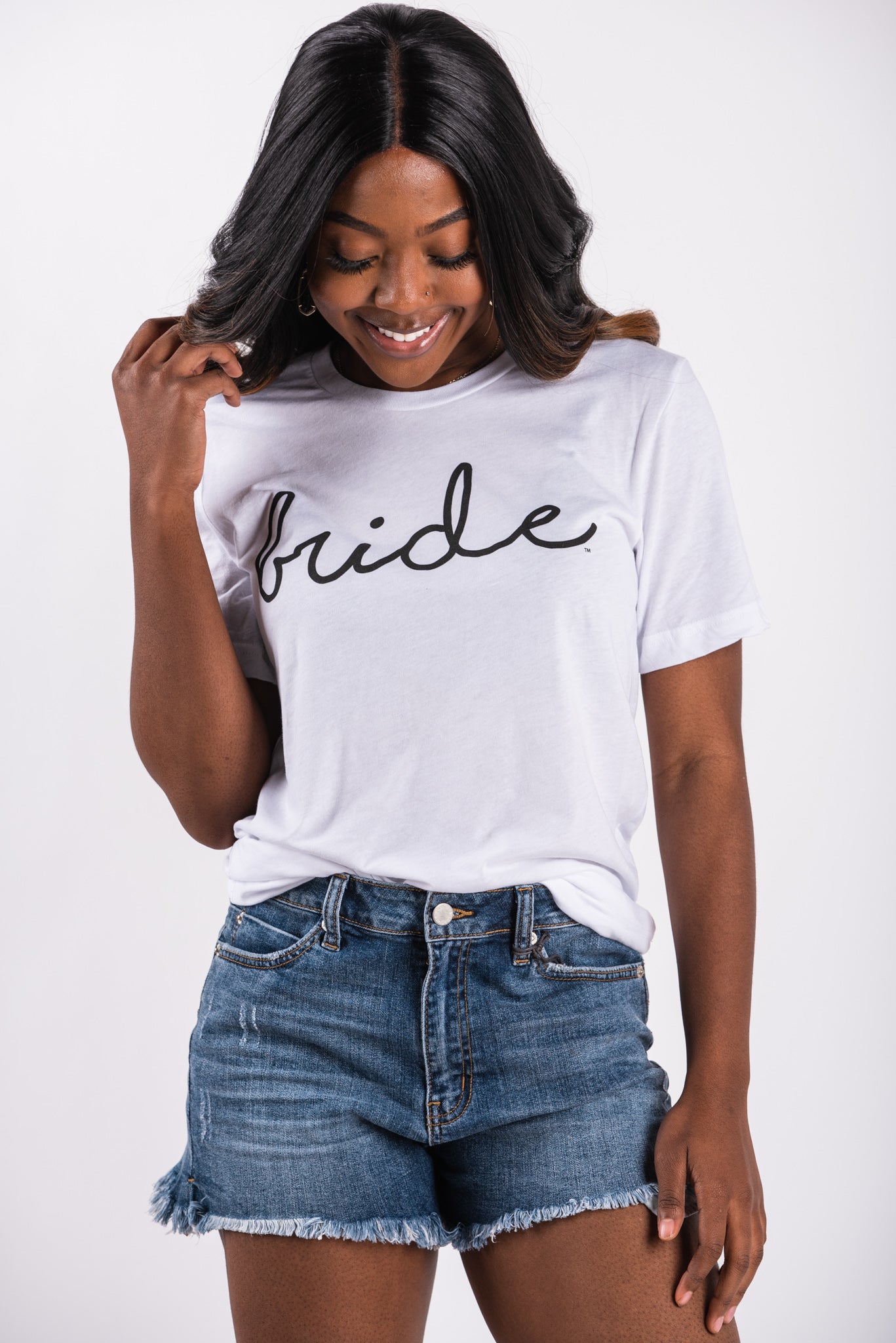 Bride pride script crew neck t-shirt white - Cute T-shirts - Funny T-Shirts at Lush Fashion Lounge Boutique in Oklahoma City