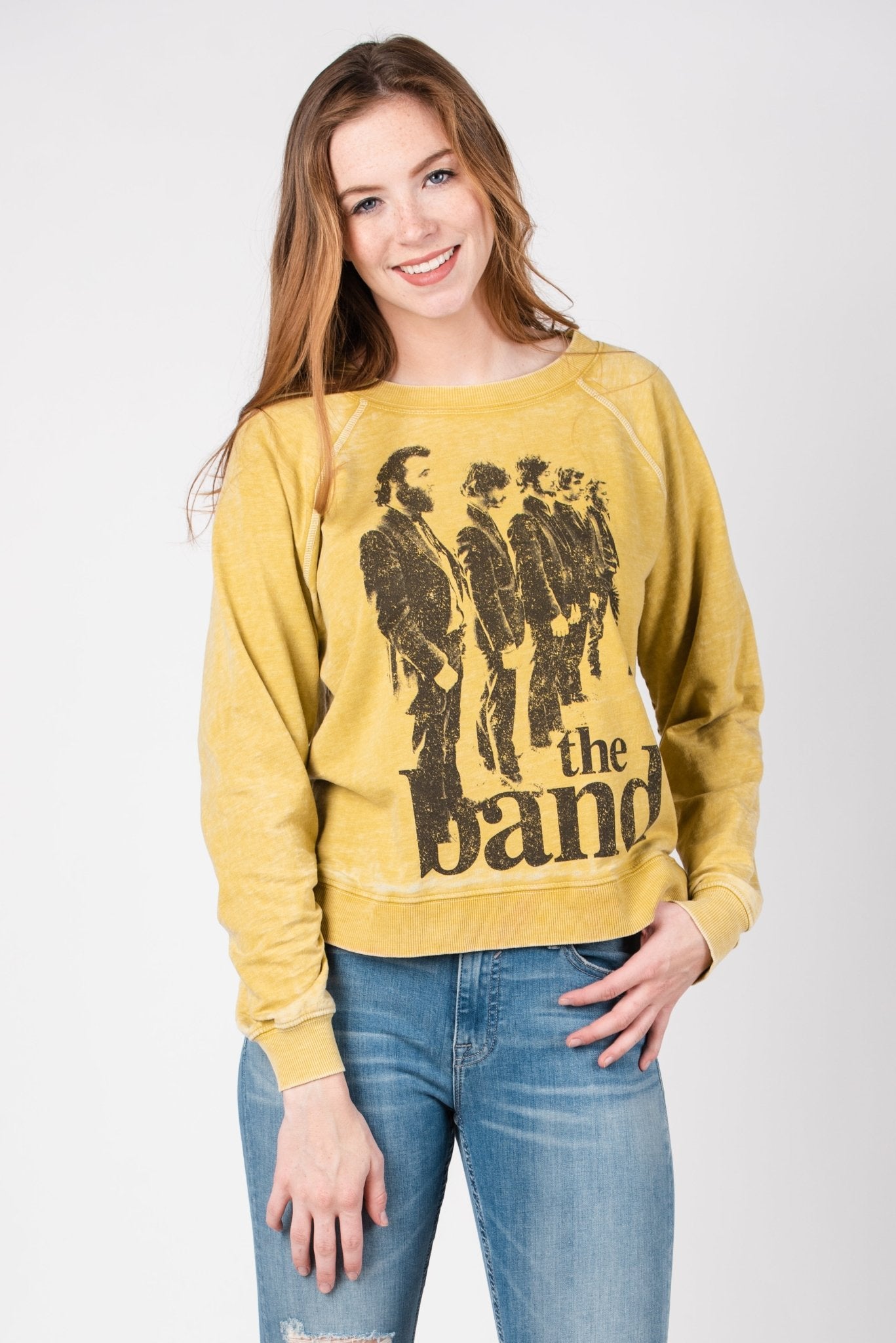The band long sleeve burnout sweatshirt mustard