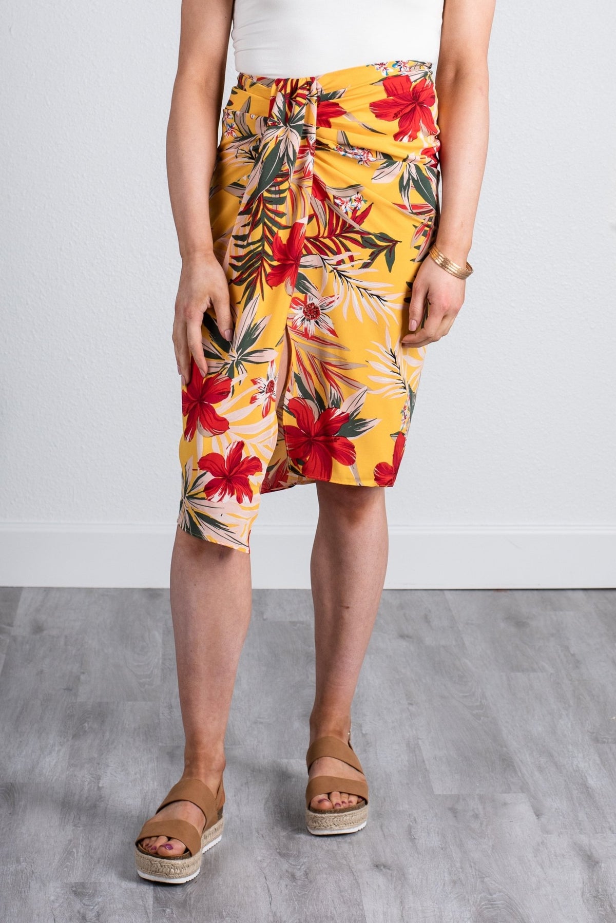 Tropical print wrap skirt yellow | Lush Fashion Lounge: boutique skirts, affordable boutique skirts, cute affordable skirts