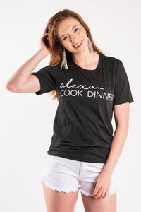 Alexa cook dinner unisex short sleeve t-shirt charcoal - Cute T-shirts - Funny T-Shirts at Lush Fashion Lounge Boutique in Oklahoma City