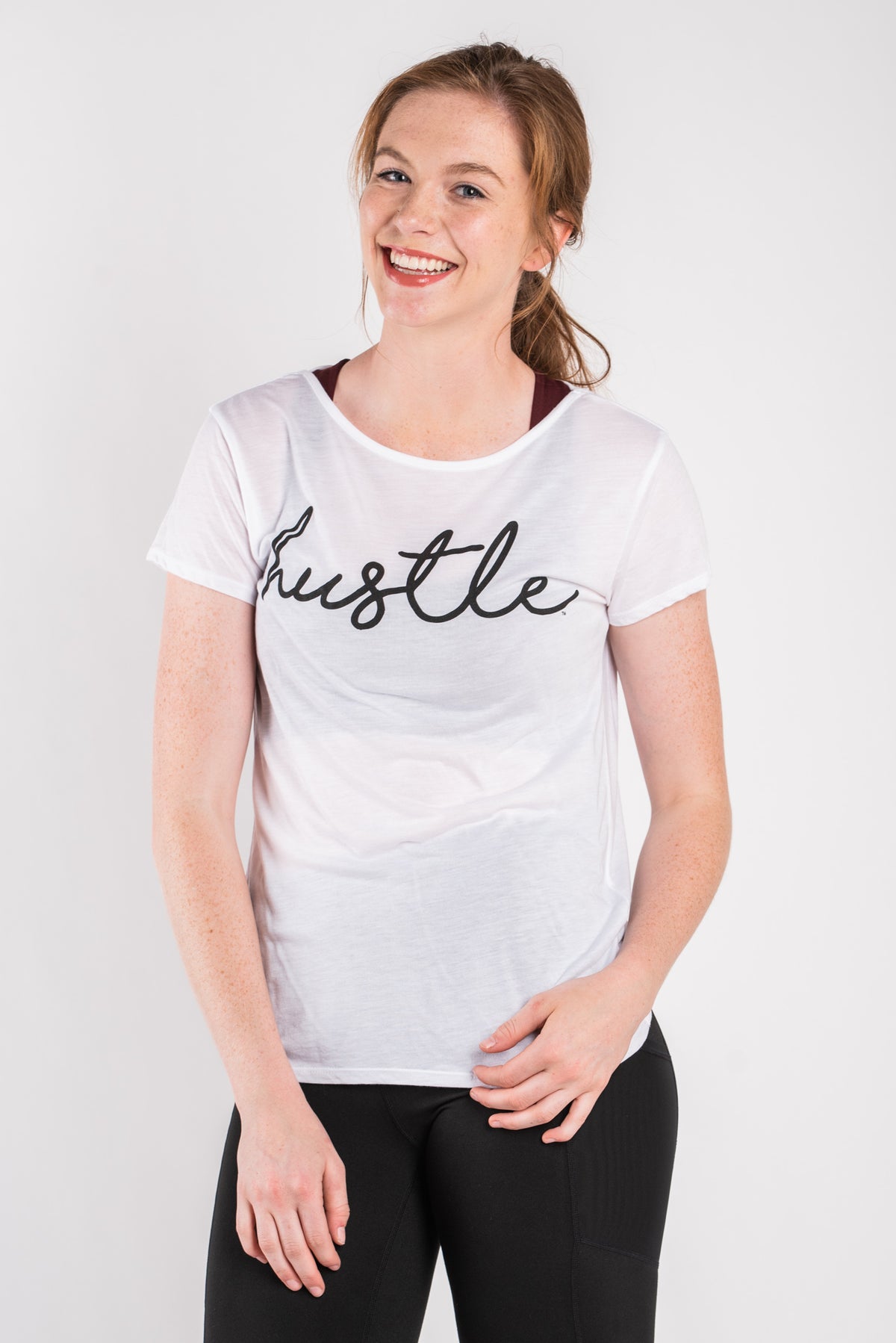 Hustle script criss cross back tee white - Stylish T-shirts - Trendy Graphic T-Shirts and Tank Tops at Lush Fashion Lounge Boutique in Oklahoma City