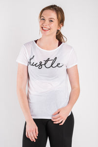 Hustle script criss cross back tee white - Stylish T-shirts - Trendy Graphic T-Shirts and Tank Tops at Lush Fashion Lounge Boutique in Oklahoma City