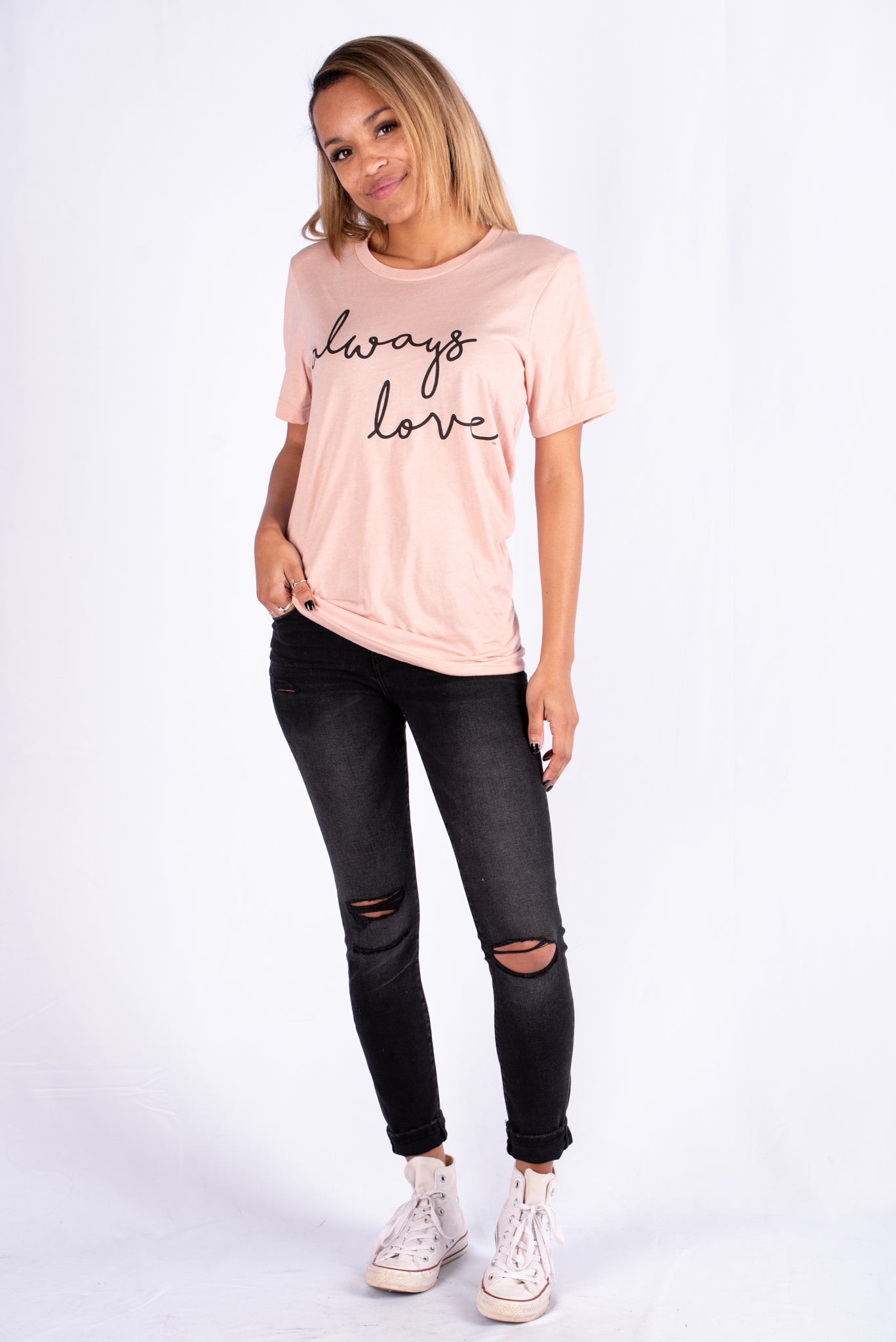 Always love unisex short sleeve t-shirt peach - Trendy T-shirts - Cute Graphic Tee Fashion at Lush Fashion Lounge Boutique in Oklahoma