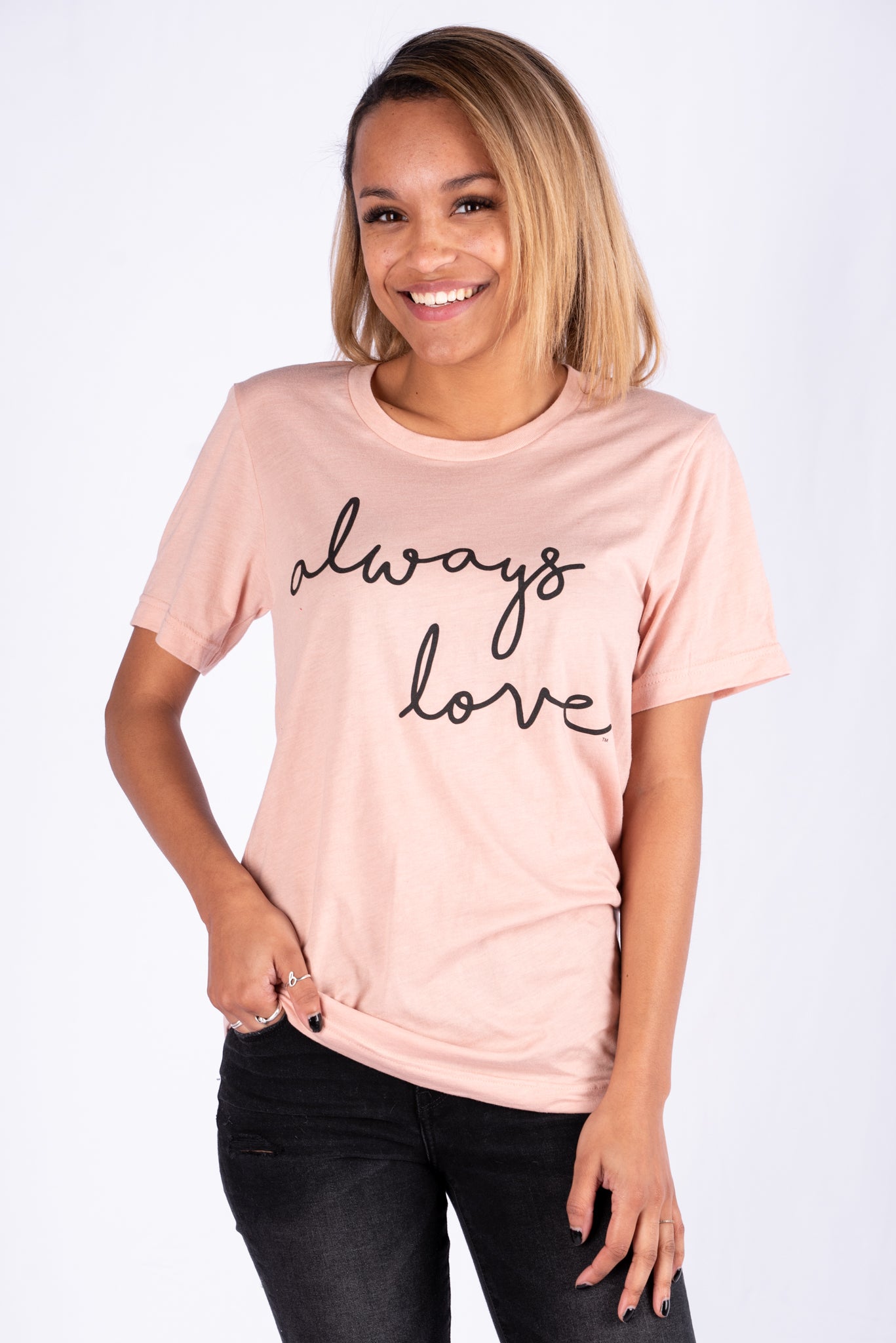Always love unisex short sleeve t-shirt peach - Stylish T-shirts - Trendy Graphic T-Shirts and Tank Tops at Lush Fashion Lounge Boutique in Oklahoma City