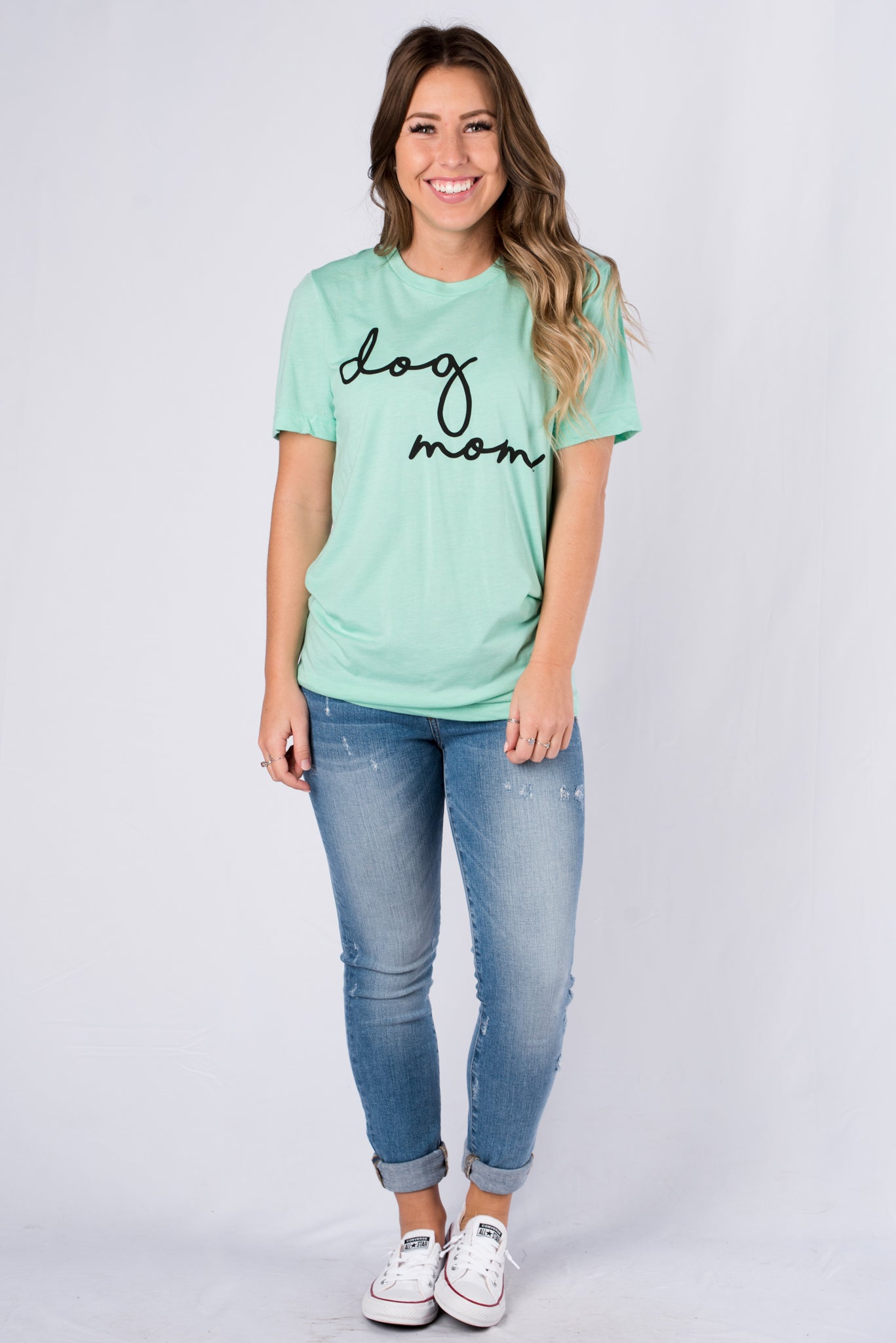 Dog mom large pride script short sleeve crew neck t-shirt mint - Trendy T-shirts - Cute Graphic Tee Fashion at Lush Fashion Lounge Boutique in Oklahoma