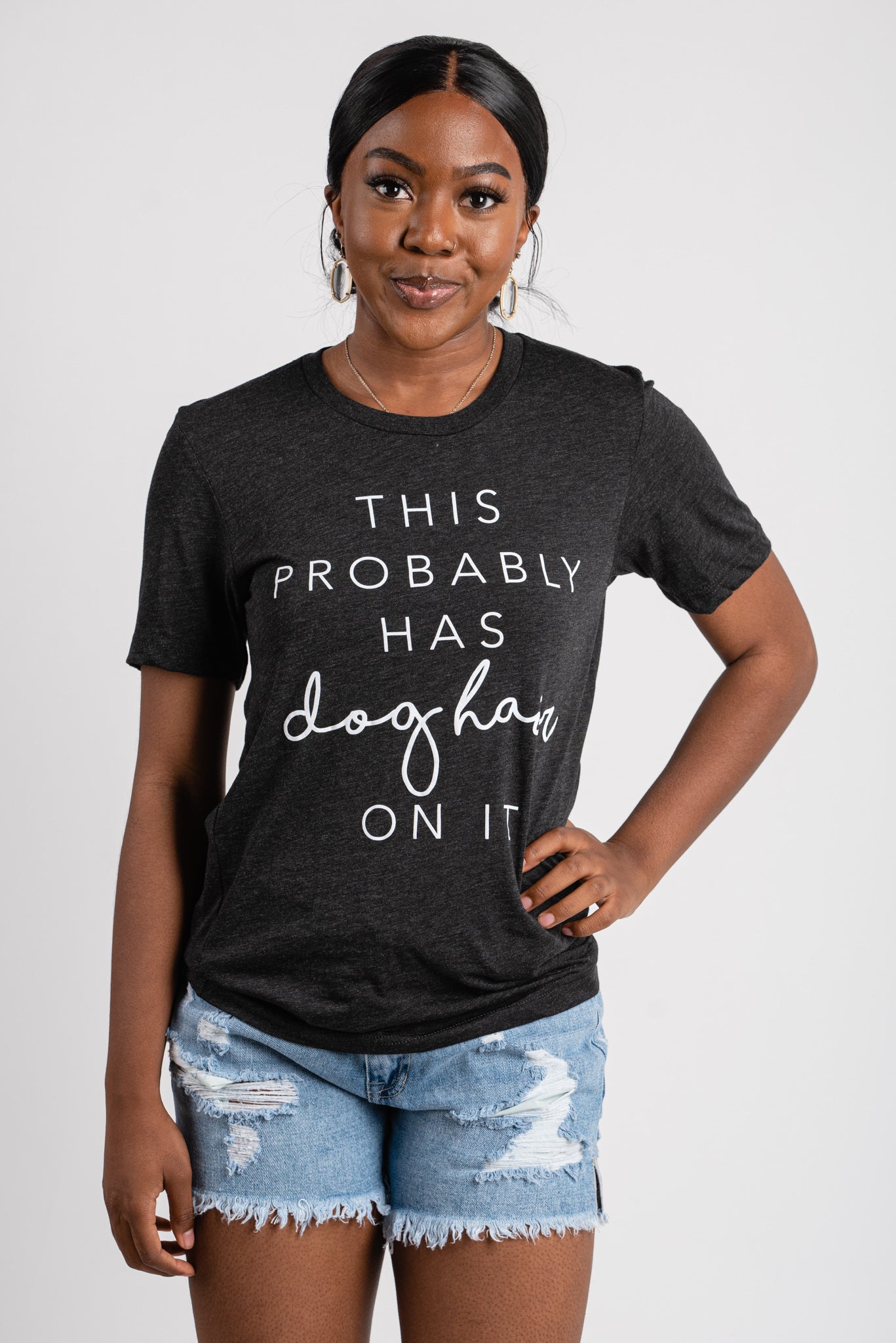This probably has dog hair on it unisex short sleeve t-shirt charcoal - Stylish T-shirts - Trendy Graphic T-Shirts and Tank Tops at Lush Fashion Lounge Boutique in Oklahoma City
