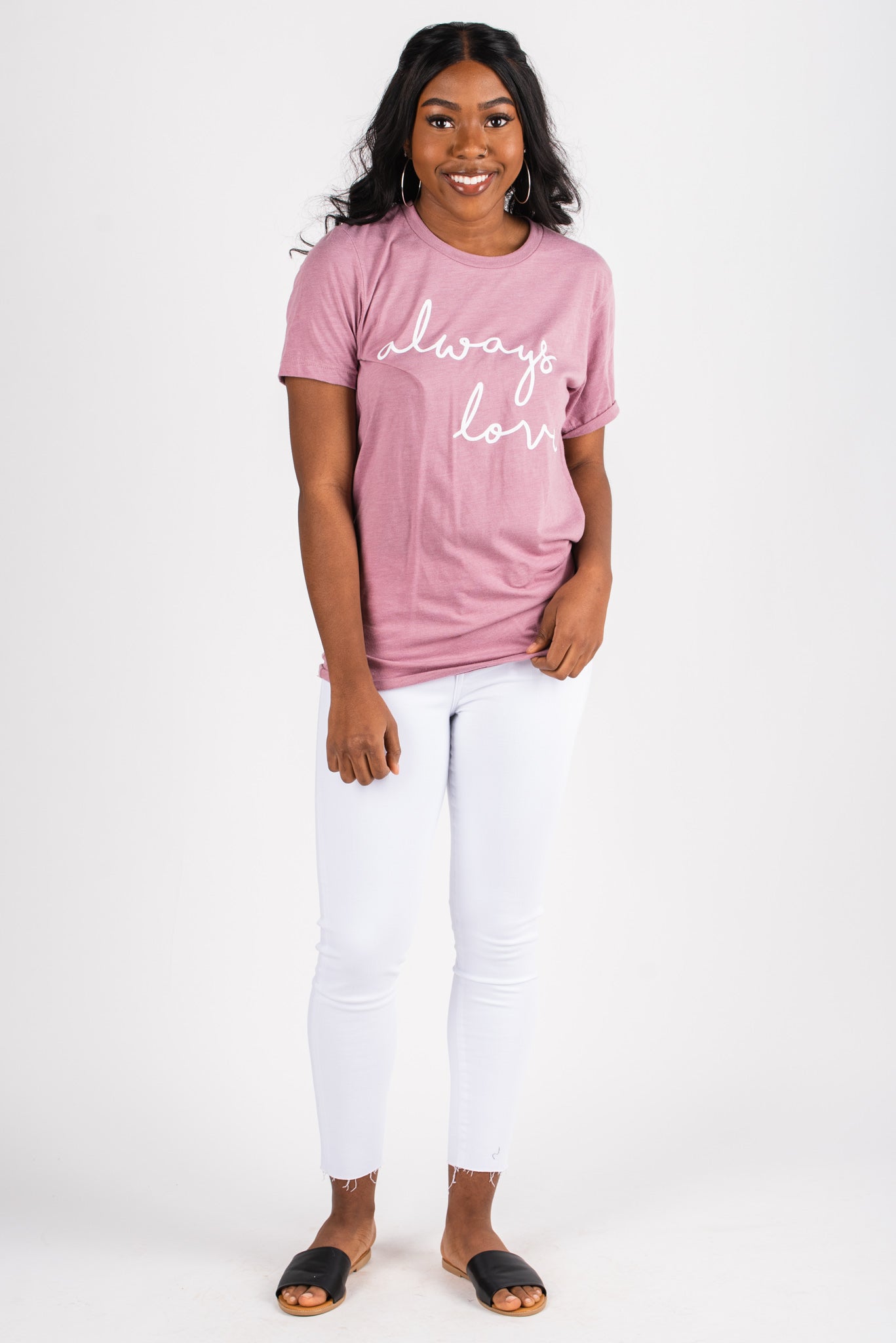 Always Love unisex short sleeve crew neck t-shirt orchid - Cute T-shirts - Funny T-Shirts at Lush Fashion Lounge Boutique in Oklahoma City