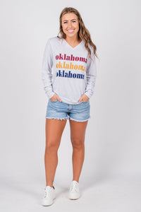 Oklahoma repeater unisex long sleeve v-neck t-shirt - Trendy T-shirts - Fashion Graphic T-Shirts at Lush Fashion Lounge Boutique in Oklahoma City