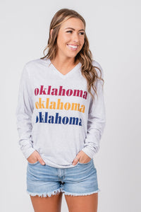 Oklahoma repeater unisex long sleeve v-neck t-shirt - Affordable T-shirts - Boutique Graphic T-Shirts at Lush Fashion Lounge Boutique in Oklahoma City